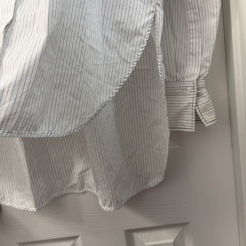 Sandro Paris Womens Blue White Pinstripe High Low Oversized‎ Cotton Shirt Blouse - Picture 5 of 9